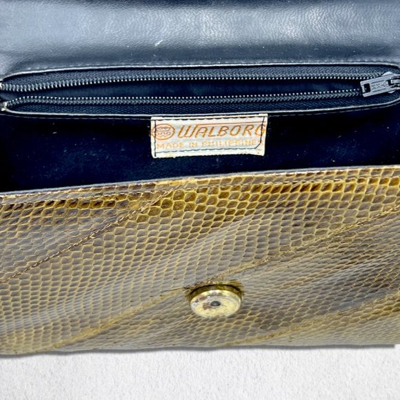 SOLD Vintage 70s 80s Green Brown Snakeskin Walborg Crossbody Clutch Bag Purse - Picture 6 of 7